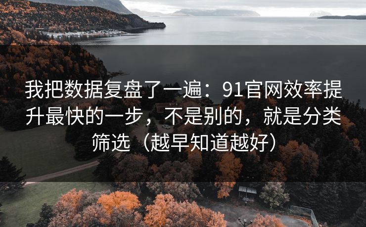 我把数据复盘了一遍：91官网效率提升最快的一步，不是别的，就是分类筛选（越早知道越好）